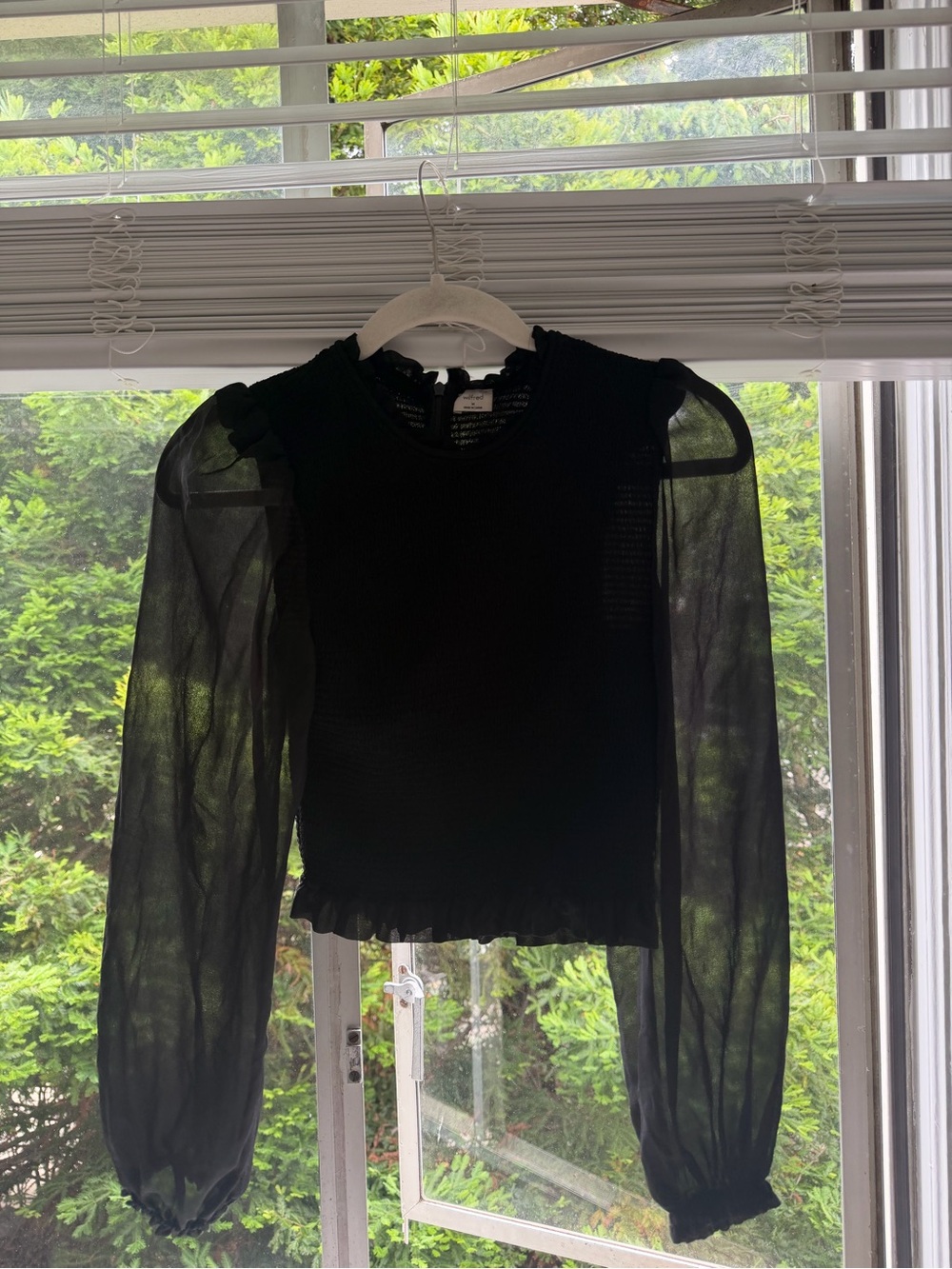 Aritzia Black Sheer Puff-Sleeve Knit Top